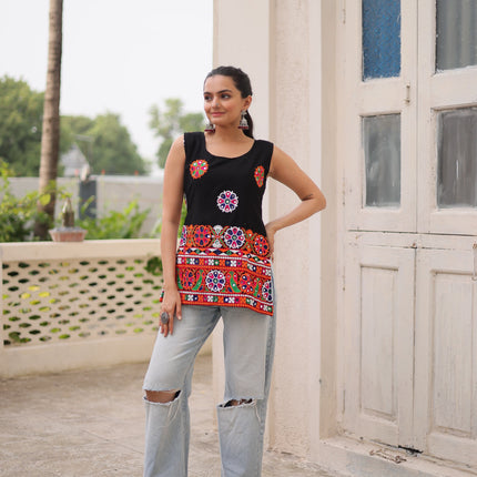 Prazu Fashion Black Georgette With Kutchi Gamthi Work Navratri Top