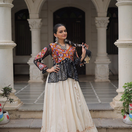 Prazu Fashion Black Georgette Bandhani Print With Kutchi Gamthi Navratri Lehenga