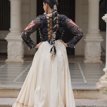 Prazu Fashion Black Georgette Bandhani Print With Kutchi Gamthi Navratri Lehenga