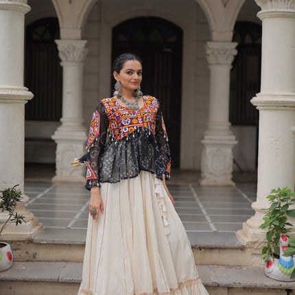 Prazu Fashion Black Georgette Bandhani Print With Kutchi Gamthi Navratri Lehenga