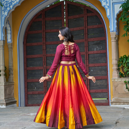 Prazu Fashion Multicolor Chinnon Pedding Kutchi Gamthi Embroidered Work Navratri Lehenga