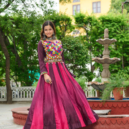 Prazu Fashion Multicolor Chinnon Pedding Kutchi Gamthi Embroidered Work Navratri Lehenga