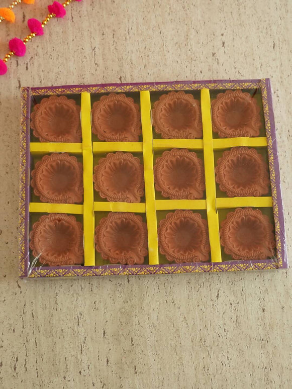 Tied Ribbons Brown Set of 12 Handmade Clay Terracotta Diyas