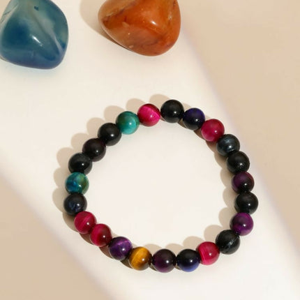 Red Carnelian, Lapis Lazuli, Amethyst and Green Avanturine Multicoloured Black Toned crystal bracelet - Ruby Raang
