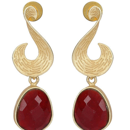 Joban Fashion Women Red Stone Matte Gold Earrings