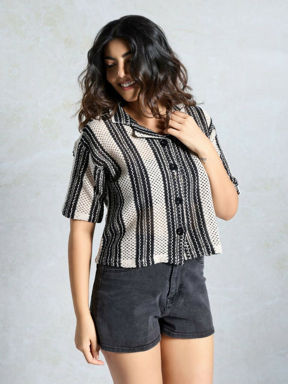 Black Knited Wevon Designer Shirt - Hiral Fashion