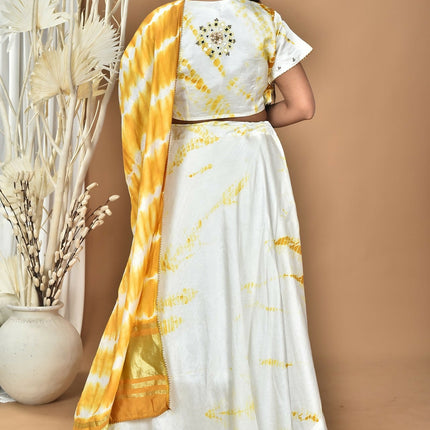 Morchari Women Tai Dai And Hand Embroidery Lehenga-Yellow