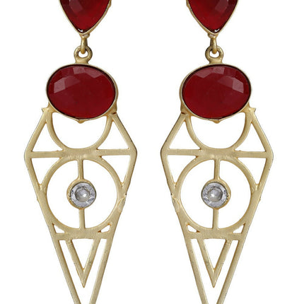 Joban Fashion Women Red Stone Matte Gold Earrings