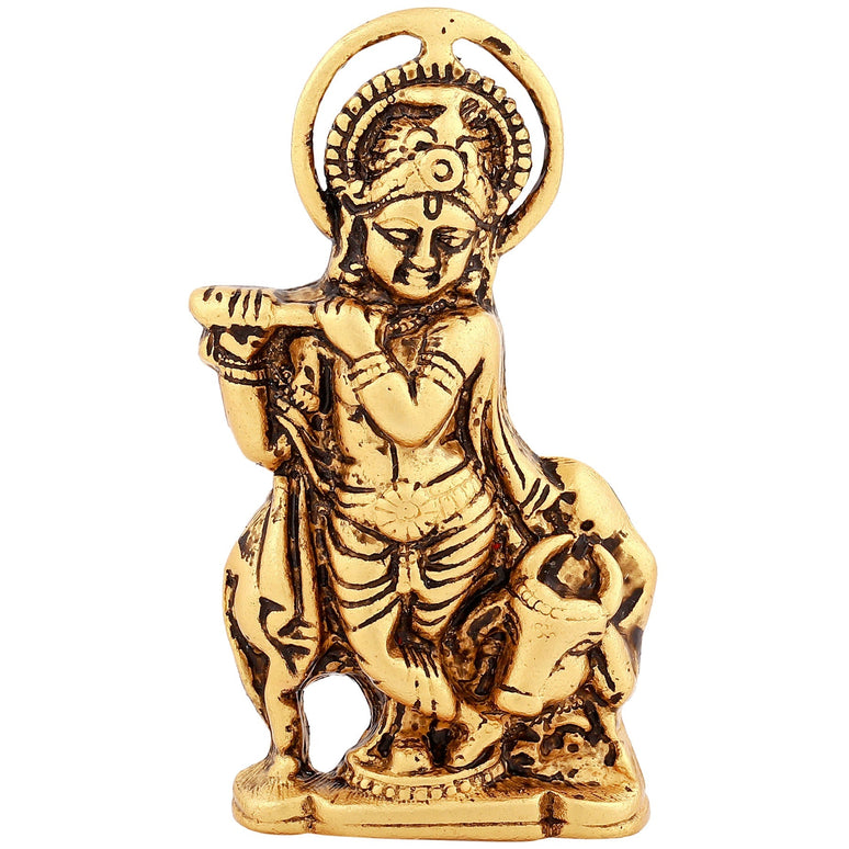 Estele Gold-Polished Spiritual Lord Krishna Idol for Home/Car Decor