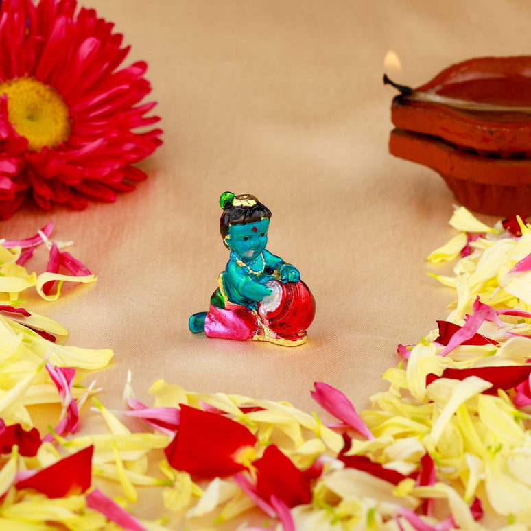 Estele Gold-Polished Divine Lord Krishna Idol for Home/Car Decor