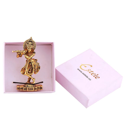 Estele Gold-Polished Sri Krishna Idol for Pooja/Car decor