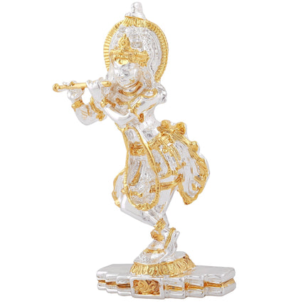 Estele Gold-Polished Playing flute Sri Krishna Idol for Home/Car decor