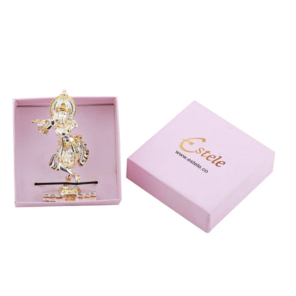 Estele Gold-Polished Playing flute Sri Krishna Idol for Home/Car decor
