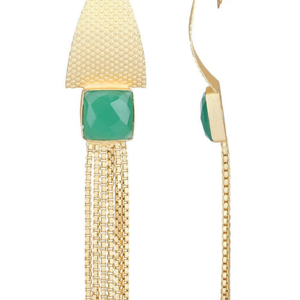 Joban Fashion Women Handcrafted Green Stone Matte Gold Earrings