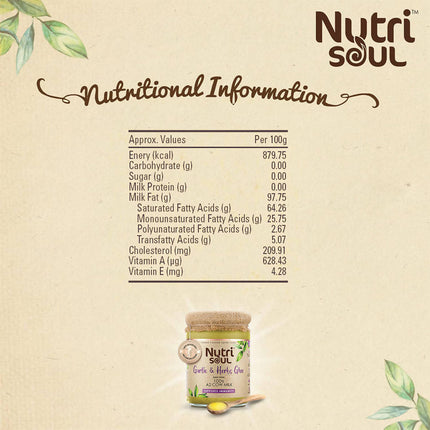Nutrisoul Garlic & Herbs Ghee | Rich in Antioxidants | Pure Ghee Supports Immunity & Health