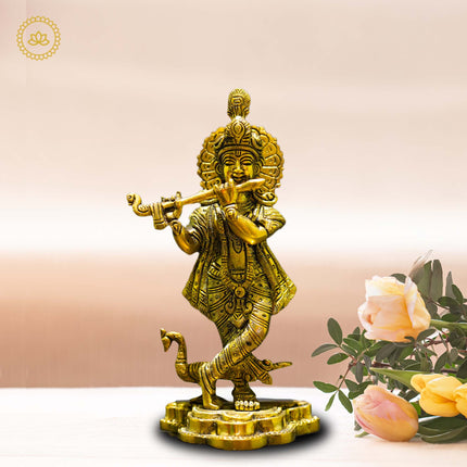Divine Grace: Krishna Standing Brass Idol - Bringing the Spiritual Presence of Krishna