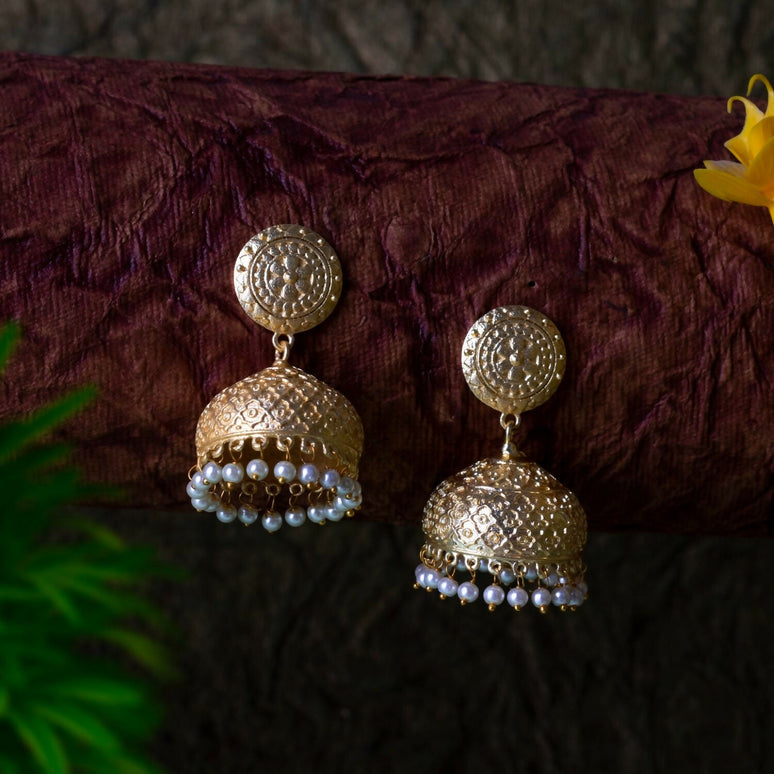 Joban Fashion Women Matte Gold Brass Jhumka
