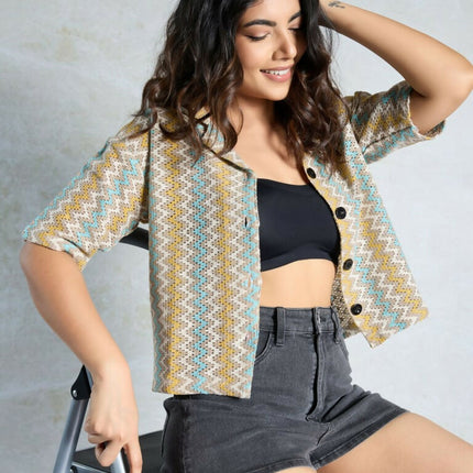 Multi Knited Wevon Designer Shirt - Hiral Fashion