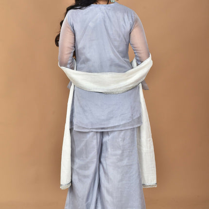 Morchari Women And Hand Embroidery Palazzo Set-Grey