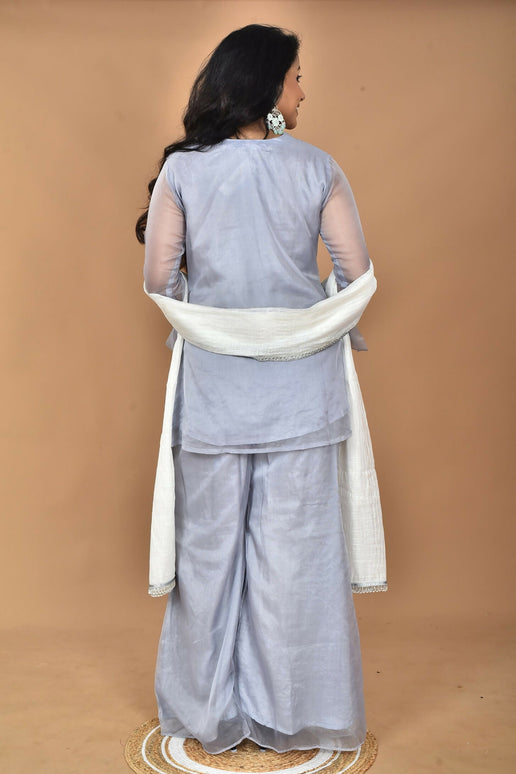 Morchari Women And Hand Embroidery Palazzo Set-Grey