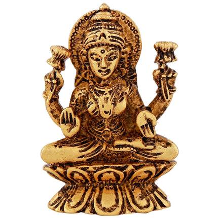 Estele Gold-Polished goddess of wealth Laxmi Devi on lotus Idol for Home/Car decor