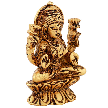 Estele Gold-Polished goddess of wealth Laxmi Devi on lotus Idol for Home/Car decor