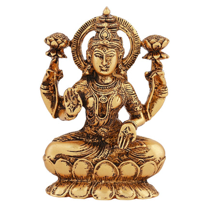 Estele Gold-Polished goddess of wealth Laxmi Devi on lotus Idol for Pooja/Car decor