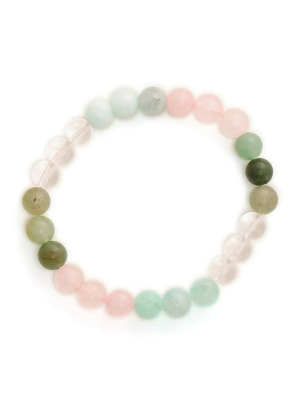 Green Avanturine, Clear Quarts, Amethyst Multicoloued Pastel Shade Crystal Bracelet - Ruby Raang