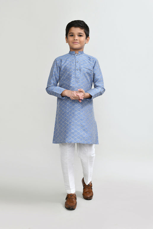 Joban Fashion Art Silk Blue Kurta With Straight Fit Pant