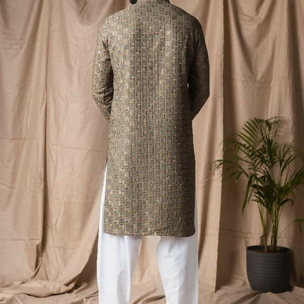 Mehandi Green Rayon Thread Embroidery Work Kurta Set - Mahotsav