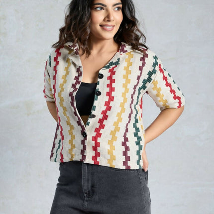 Multi Knited Wevon Designer Shirt - Hiral Fashion