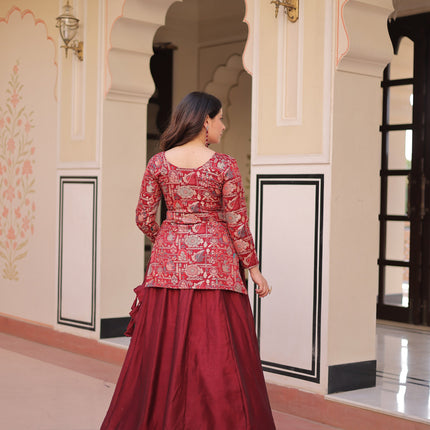 Lorenvalley Fashion Maroon Pure Simmer Vichitra Kali Pattern with Canvas Patta Lehenga Choli