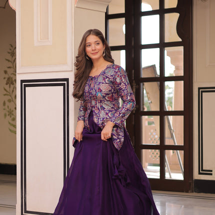 Lorenvalley Fashion Purple Pure Simmer Vichitra Kali Pattern with Canvas Patta Lehenga Choli