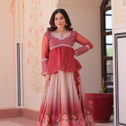 Prazu Fashion Gajri Chiffon With Beads Embroidered Work Lehenga