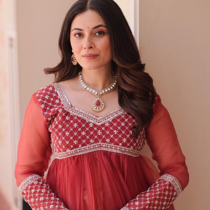 Prazu Fashion Gajri Chiffon With Beads Embroidered Work Lehenga