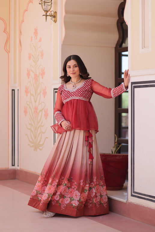 Prazu Fashion Gajri Chiffon With Beads Embroidered Work Lehenga