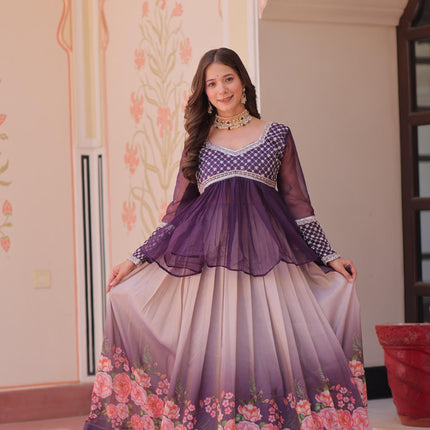 Prazu Fashion Purple Chiffon With Beads Embroidered Work Lehenga