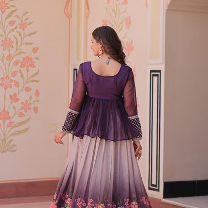 Prazu Fashion Purple Chiffon With Beads Embroidered Work Lehenga