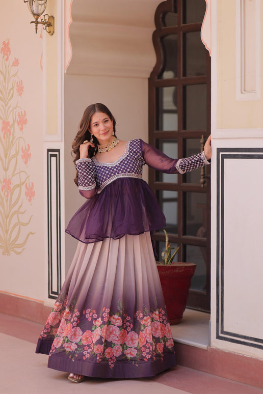 Prazu Fashion Purple Chiffon With Beads Embroidered Work Lehenga