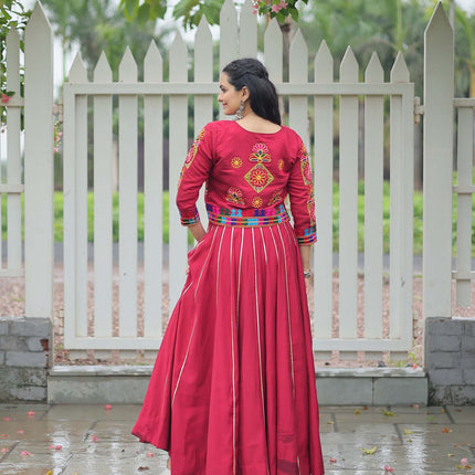 Lorenvalley Fashion Maroon Roman Silk with Attractive Gota-Patti Lace Lehenga Choli