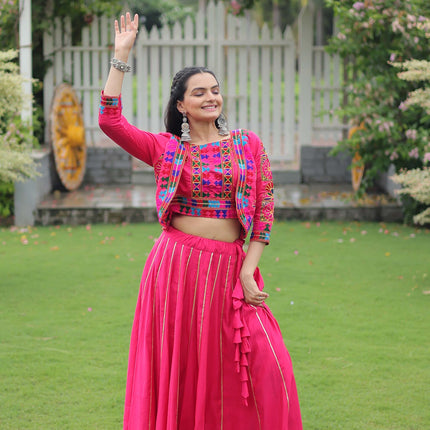 Lorenvalley Fashion Pink Roman Silk with Attractive Gota-Patti Lace Lehenga Choli