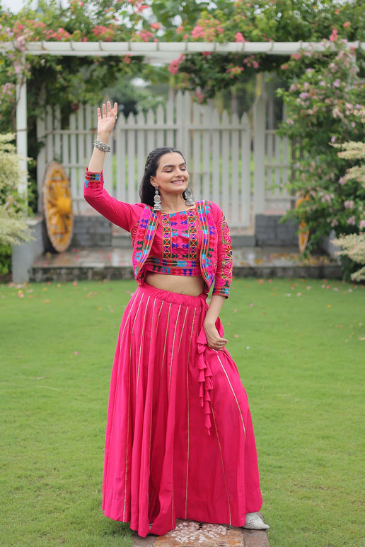 Lorenvalley Fashion Pink Roman Silk with Attractive Gota-Patti Lace Lehenga Choli