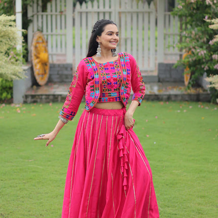 Lorenvalley Fashion Pink Roman Silk with Attractive Gota-Patti Lace Lehenga Choli