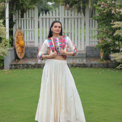 Lorenvalley Fashion White Roman Silk with Attractive Gota-Patti Lace Lehenga Choli