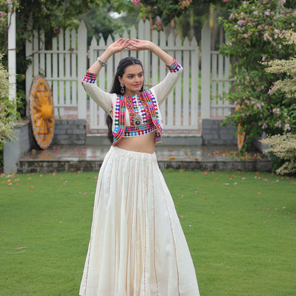 Lorenvalley Fashion White Roman Silk with Attractive Gota-Patti Lace Lehenga Choli