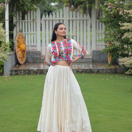 Lorenvalley Fashion White Roman Silk with Attractive Gota-Patti Lace Lehenga Choli