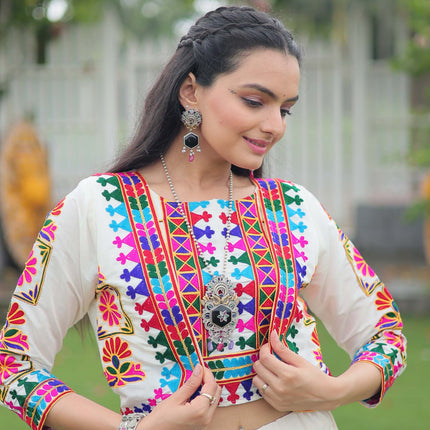 Lorenvalley Fashion White Roman Silk with Attractive Gota-Patti Lace Lehenga Choli