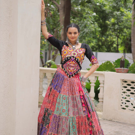 Lorenvalley Fashion Multicolor Cotton Print with With Gotta lace Work Lehenga Choli