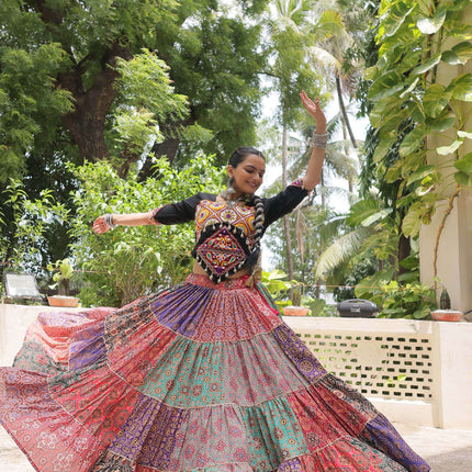 Lorenvalley Fashion Multicolor Cotton Print with With Gotta lace Work Lehenga Choli