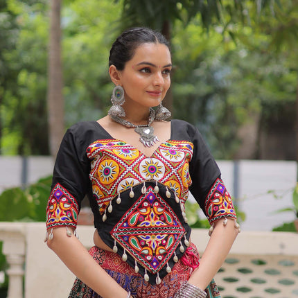 Lorenvalley Fashion Multicolor Cotton Print with With Gotta lace Work Lehenga Choli